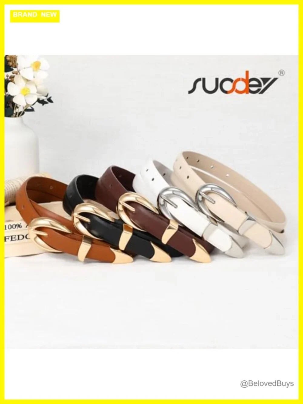 Women's Skinny Faux Leather Belt with Alloy Gold Buckle 0.8